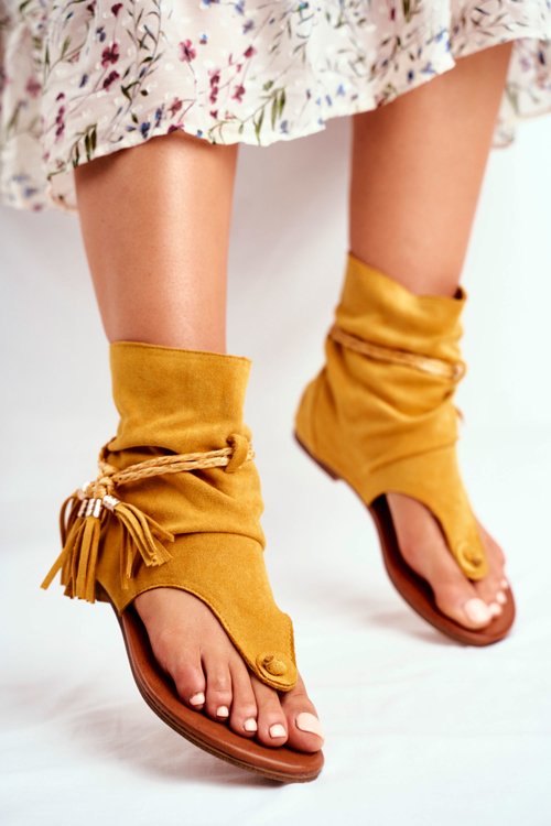 Women's Sandals Flip Flops With Uppers Yellow SL1011 Madrit