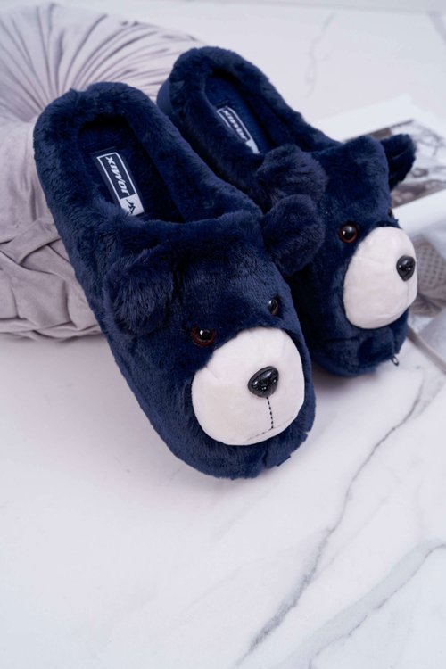 Women's slippers with fur Bear Navy blue