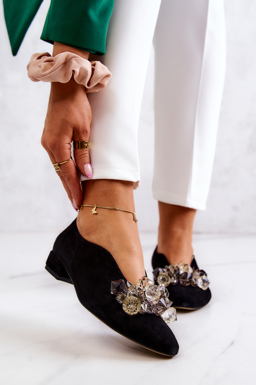 Elegante Schwarze McQueen Wildleder Stiletto Heels mit Silber Ornament