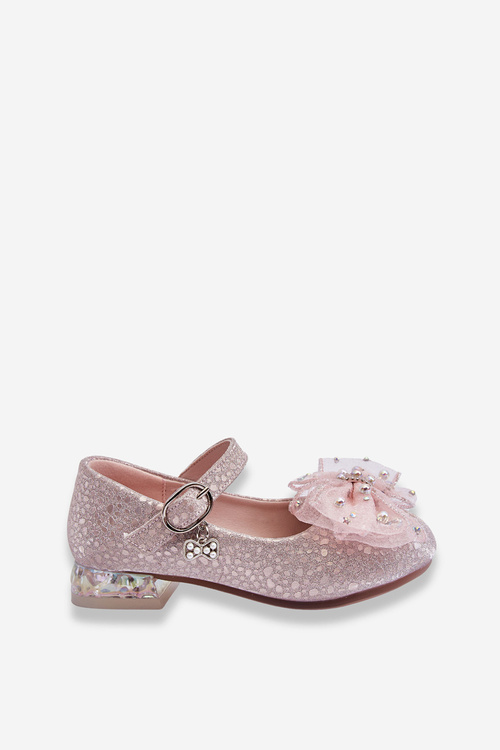 Balerine pentru copii cu Velcro Bow Silver-roz Nicola