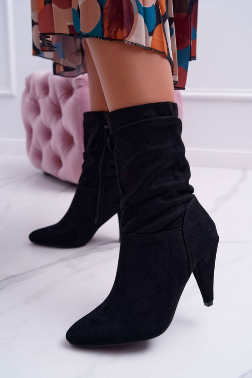 Cizme de stiletto pentru femei în spatele gleznei încălzite negre tema