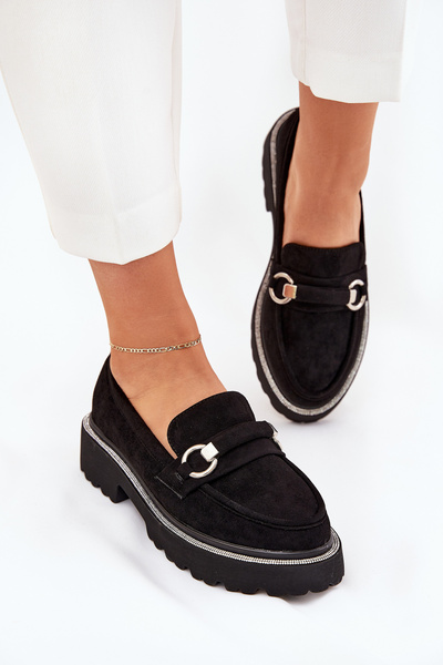 Ladies moccasins decorated with rhinestones black Patina